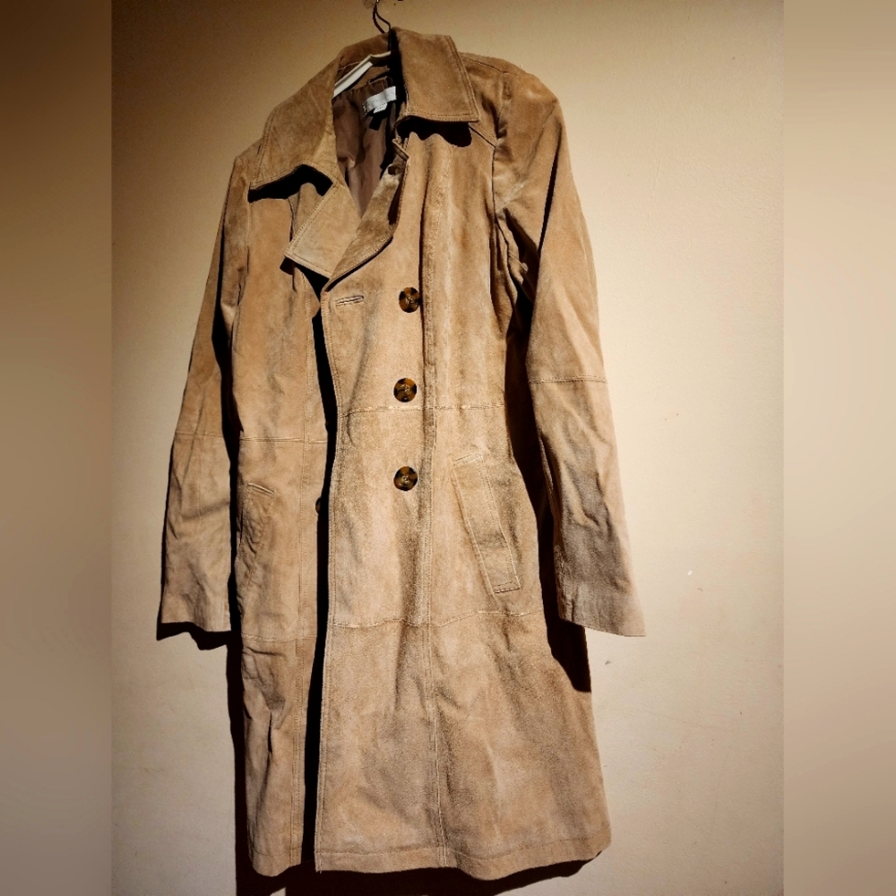 New York & Company Vintage Suede Leather Trench Coat
